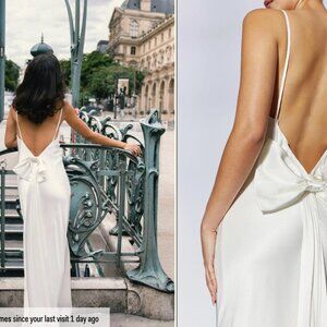 Meshki - Kailey - Low Back Maxi Dress With Detachable Bow Train - White